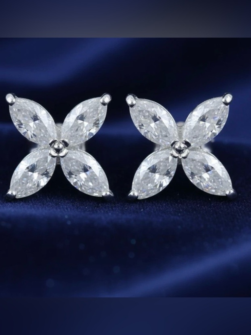 2ct Diamond Earrings- Marquise cut studs Solid Sterling Silver 925 - Picture 4 of 8